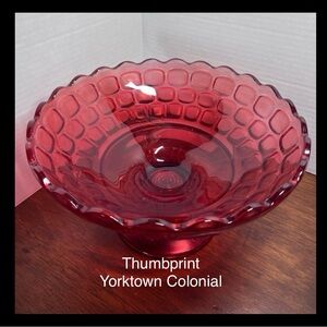 Vtg Federal Glass Yorktown Colonial Thumbprint Ruby Red Footed Bowl HTF 1950s